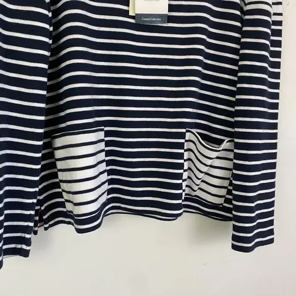 BARBOUR navy white stripe long sleeve cotton shirt sz 12 - Picture 3 of 8